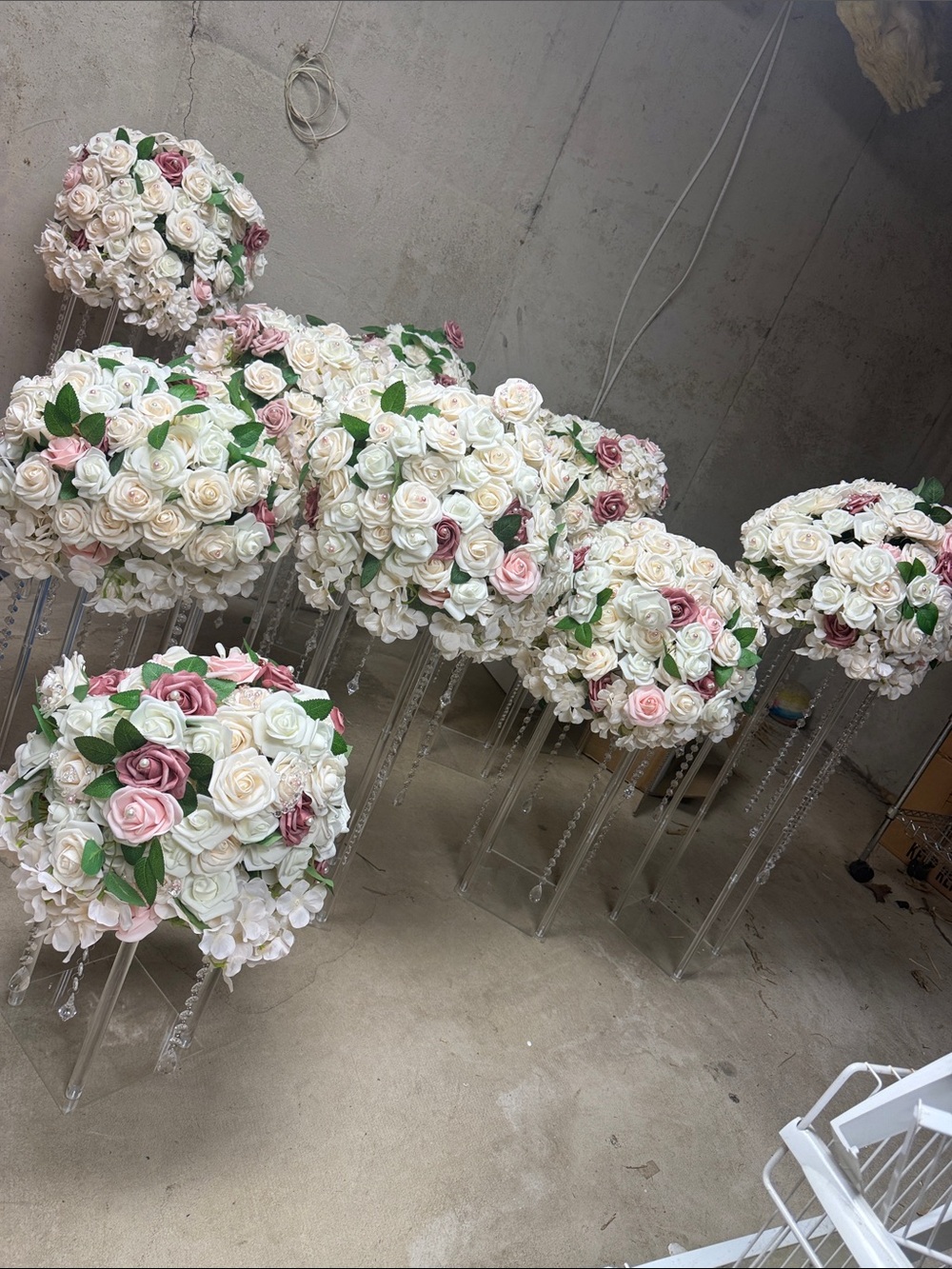 Elegant White and Blush Artificial Rose Centerpiece - Brand: